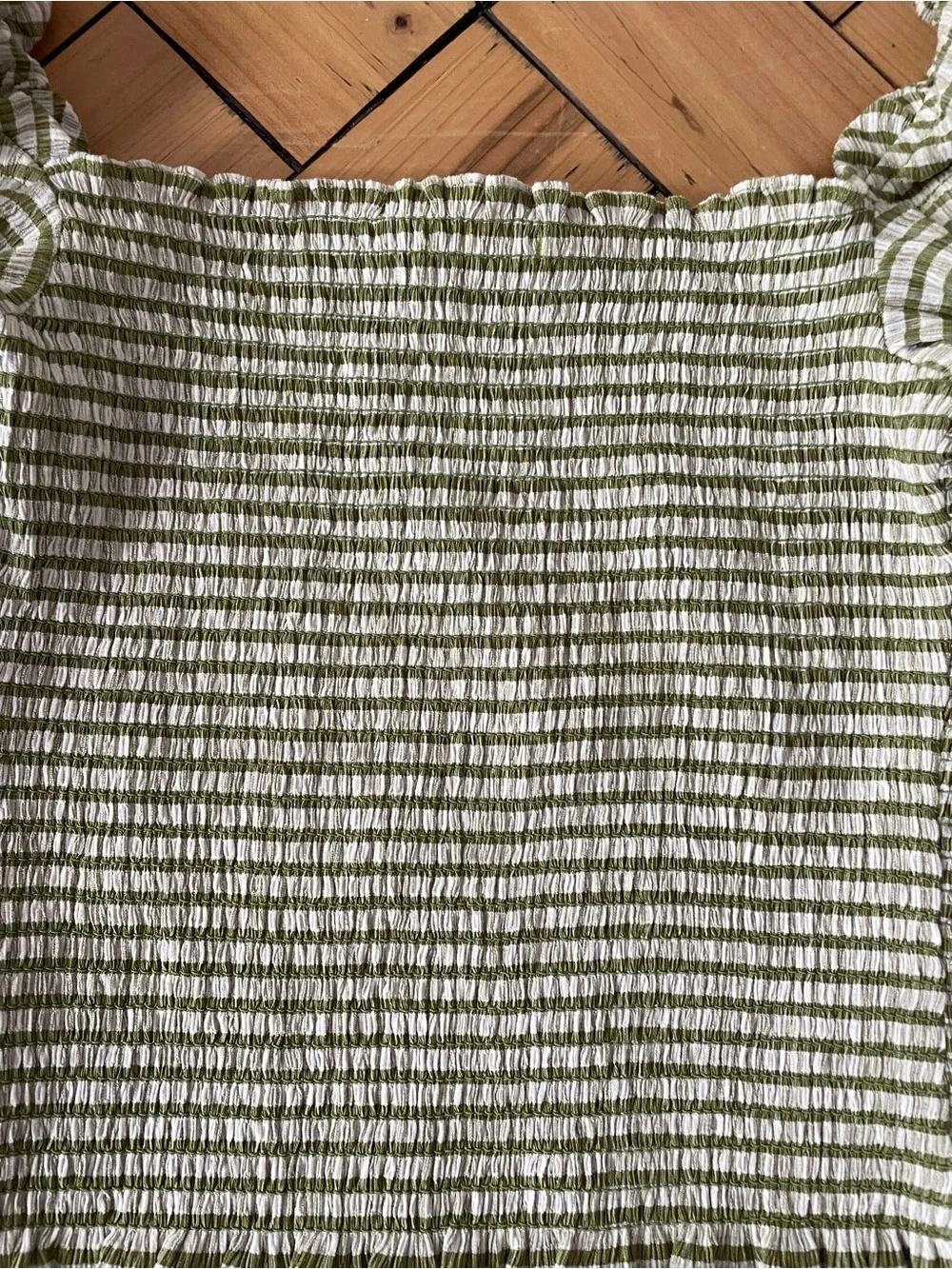 Reformation Marilyn Olive Green Gingham Smocked Puff-Sleeve Top size XS